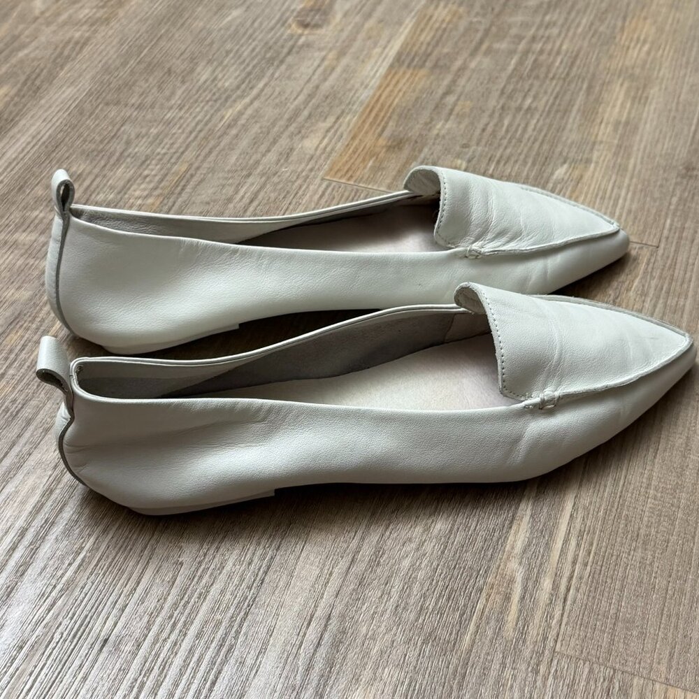 Jeffery Campbell Vionnet White Leather Pointed Slip On Smoking Loafer Size 8.5